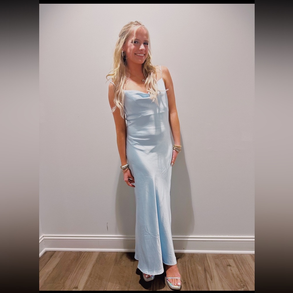 American Threads Silk Cowneck Baby Blue Maxi Dress
